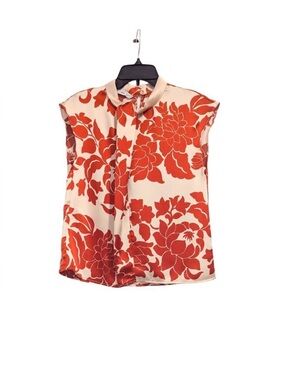 Mango Floral Satin Blouse Mock Neck Sleeveless | Size S (US 4)